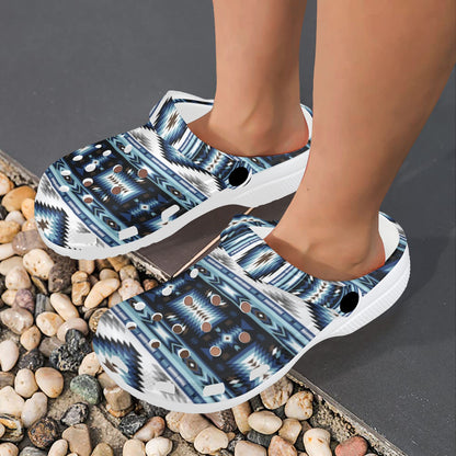 Navajo Dark Blue Print Pattern Unisex Clogs Shoes