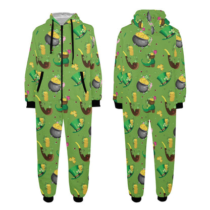 Shamrock Saint Patrick's Day Print Design LKS306 Hooded Fleece Onesie Pajama Jumpsuit