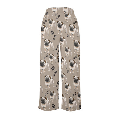 Pug Pattern Print Design A04 Women's Wide Leg Lounge Pants