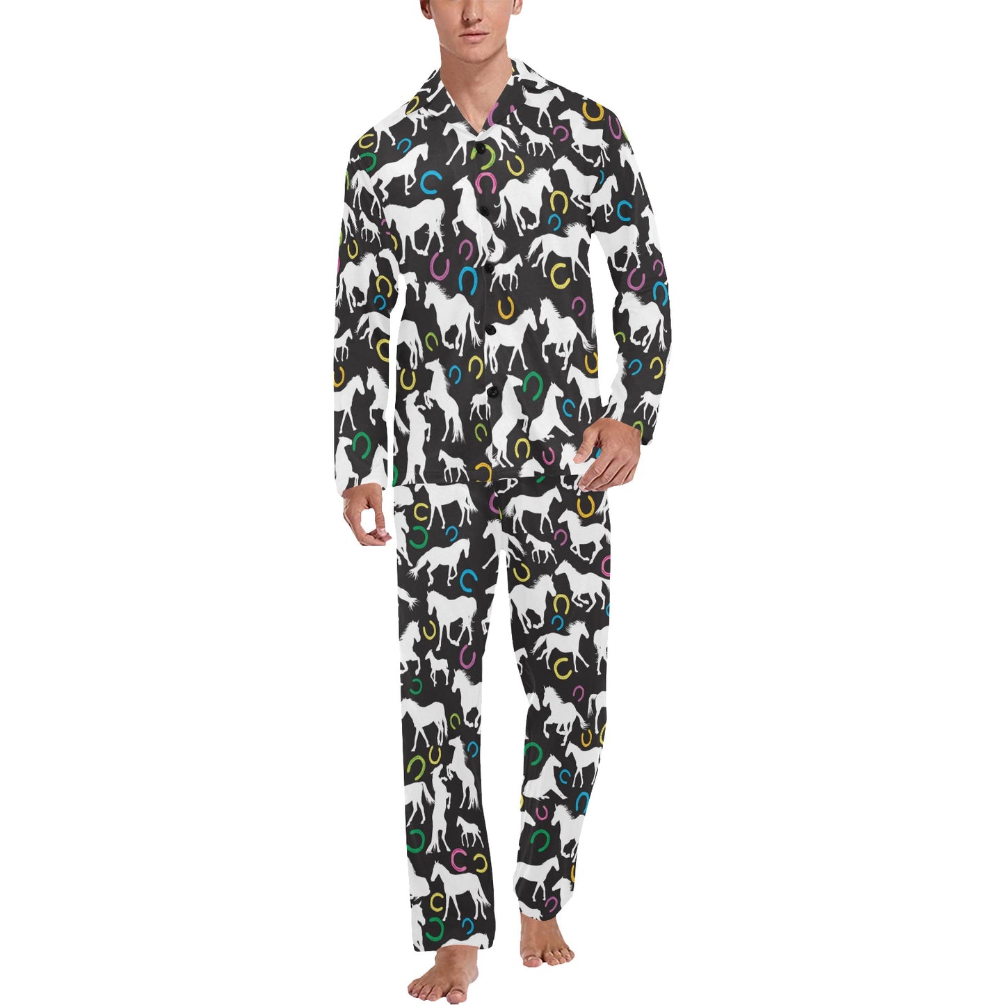 Horse Hoof Colorful Print Design LKS301 Men's Long Pajama Set