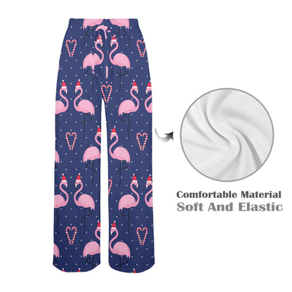 Flamingo Christmas Women's Wide Leg Lounge Pants