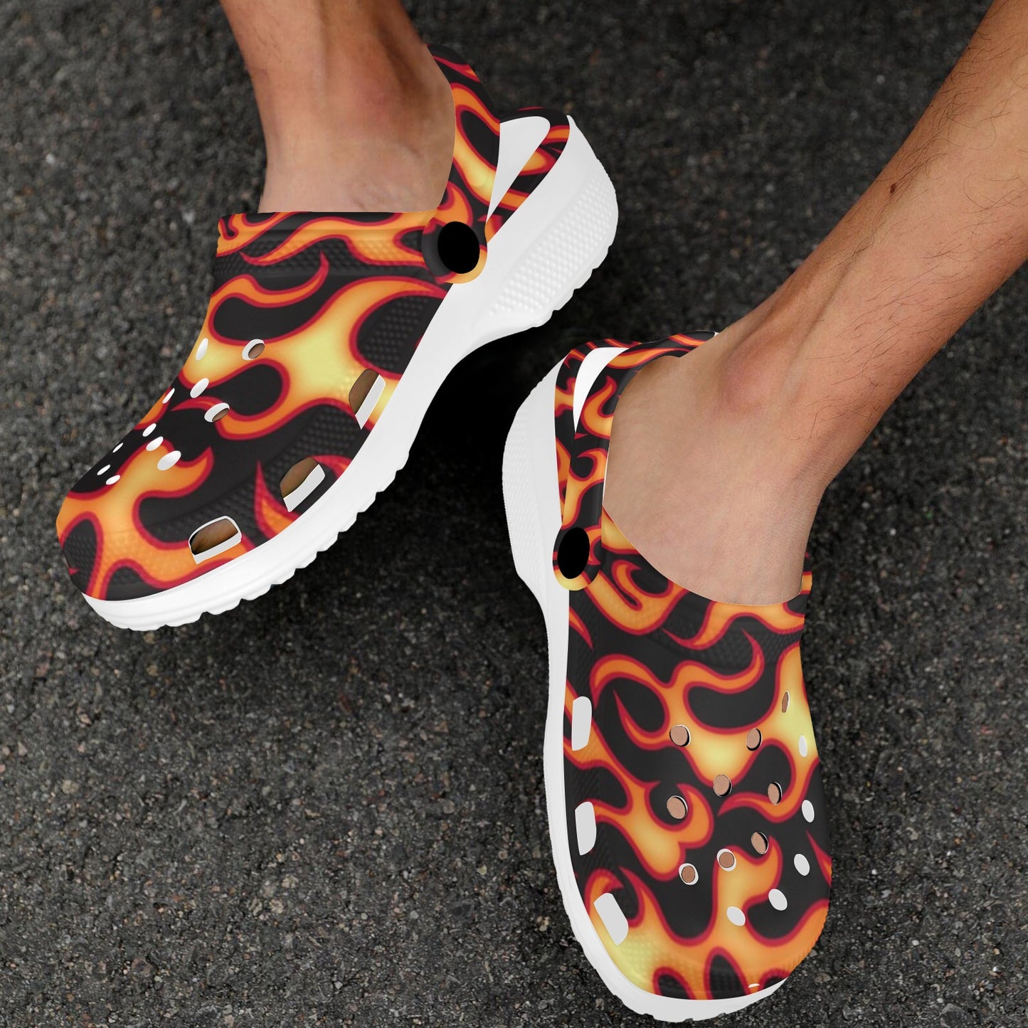 Flame Fire Themed Print Unisex Clogs Shoes