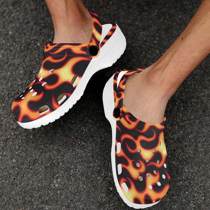 Flame Fire Themed Print Unisex Clogs Shoes