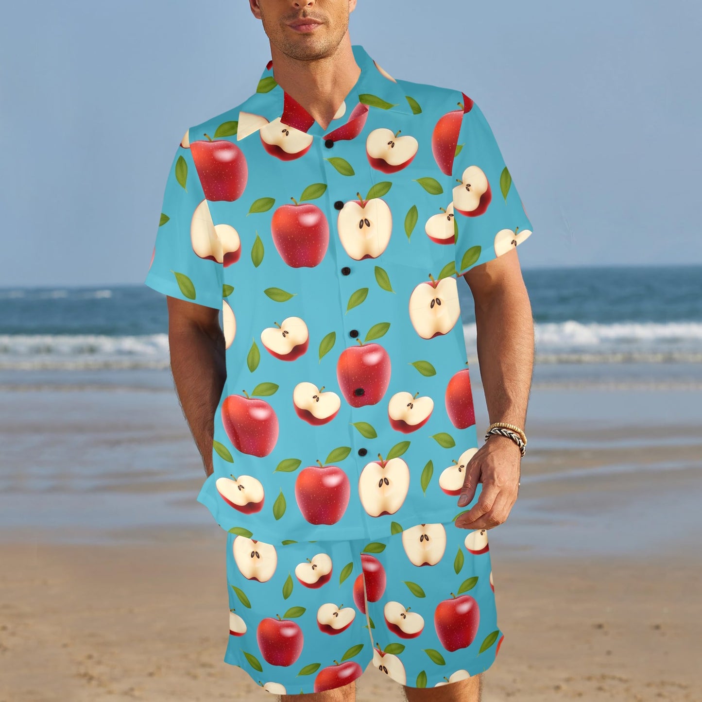 Apple Pattern Print Design AP012 Men's Beach Shirt and Shorts Set
