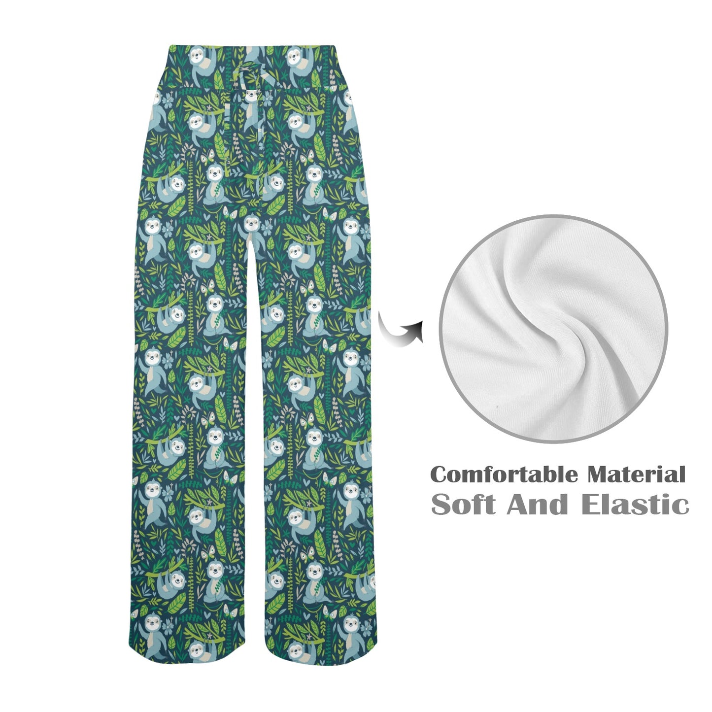 Sloth Print Design LKS304 Women's Wide Leg Lounge Pants
