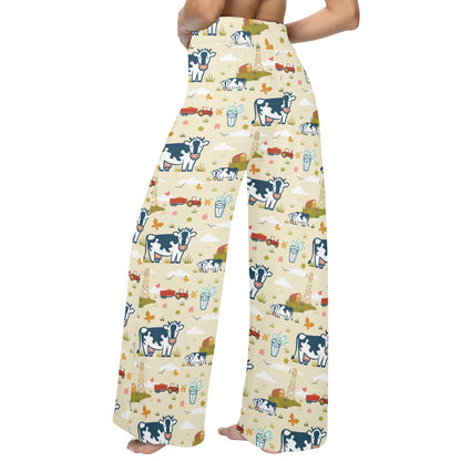 Cow Farm Design Print Women's Wide Leg Lounge Pants