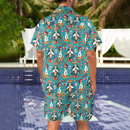 Day of the Dead Old School Girl Design Men's Beach Shirt and Shorts Set