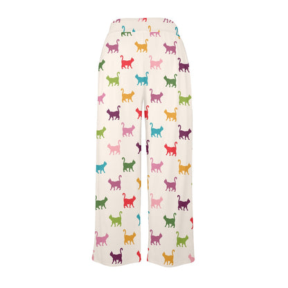 Kitten Design Print Pattern JJ0357 Women's Wide Leg Lounge Pants