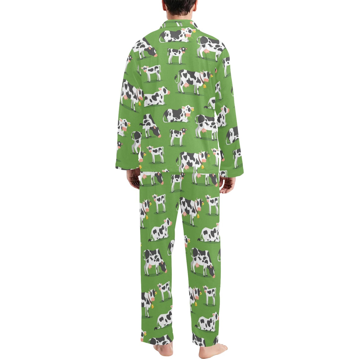 Cow Happy Print Pattern Men's Long Pajama Set