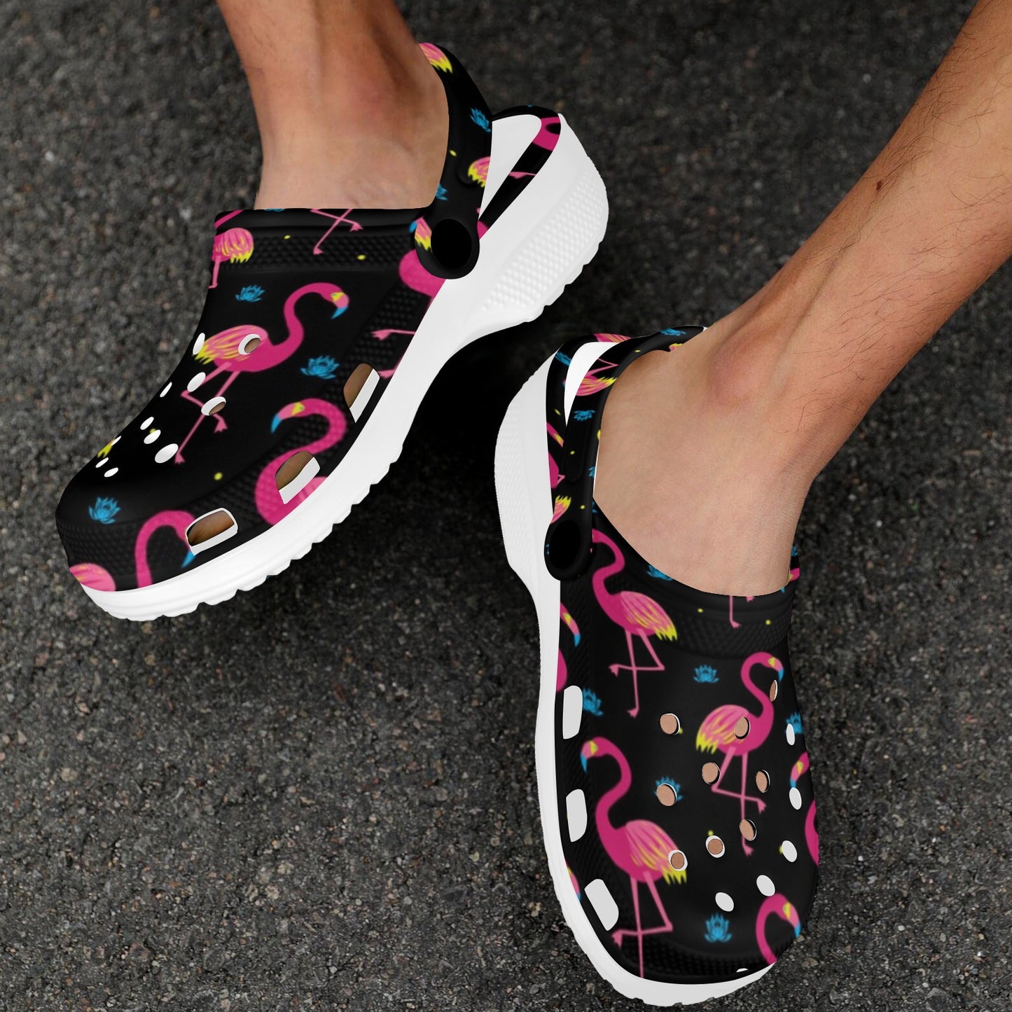 Flamingo Pink Neon Print Pattern Unisex Clogs Shoes