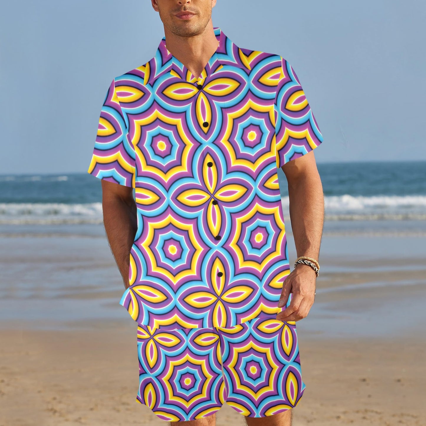 Optical illusion Pattern Print Design A03 Men's Beach Shirt and Shorts Set