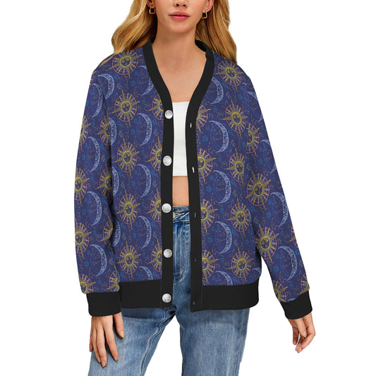 Celestial Moon Sun Pattern Print Design 01 Women's Cardigan