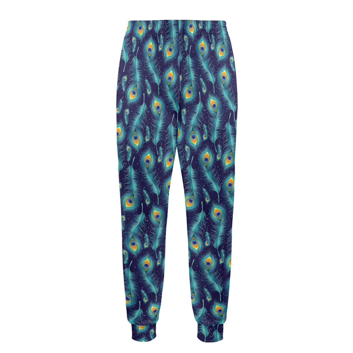 Peacock Feather Blue Design Print Men's Casual Track Pants