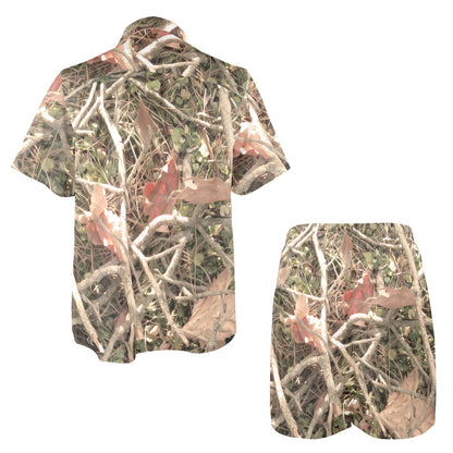 Camouflage Realistic Tree Authumn Print Men's Beach Shirt and Shorts Set