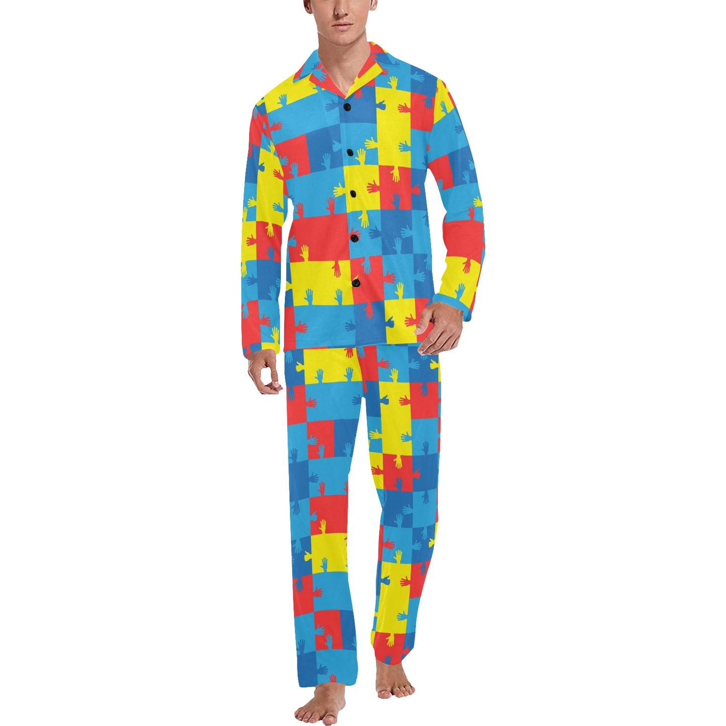 Autism Awareness Design Themed Print Men's Long Pajama Set