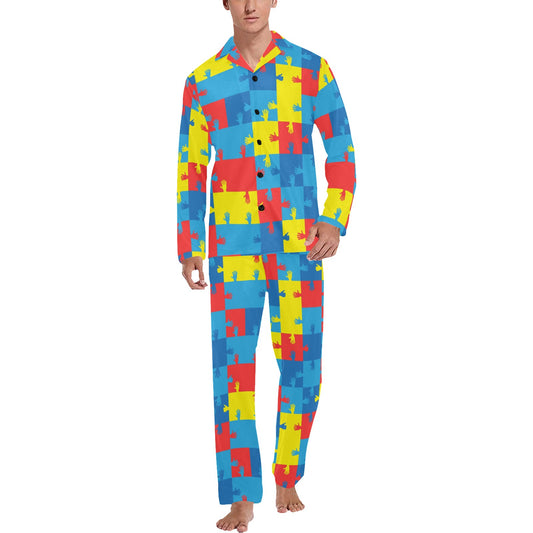 Autism Awareness Design Themed Print Men's Long Pajama Set