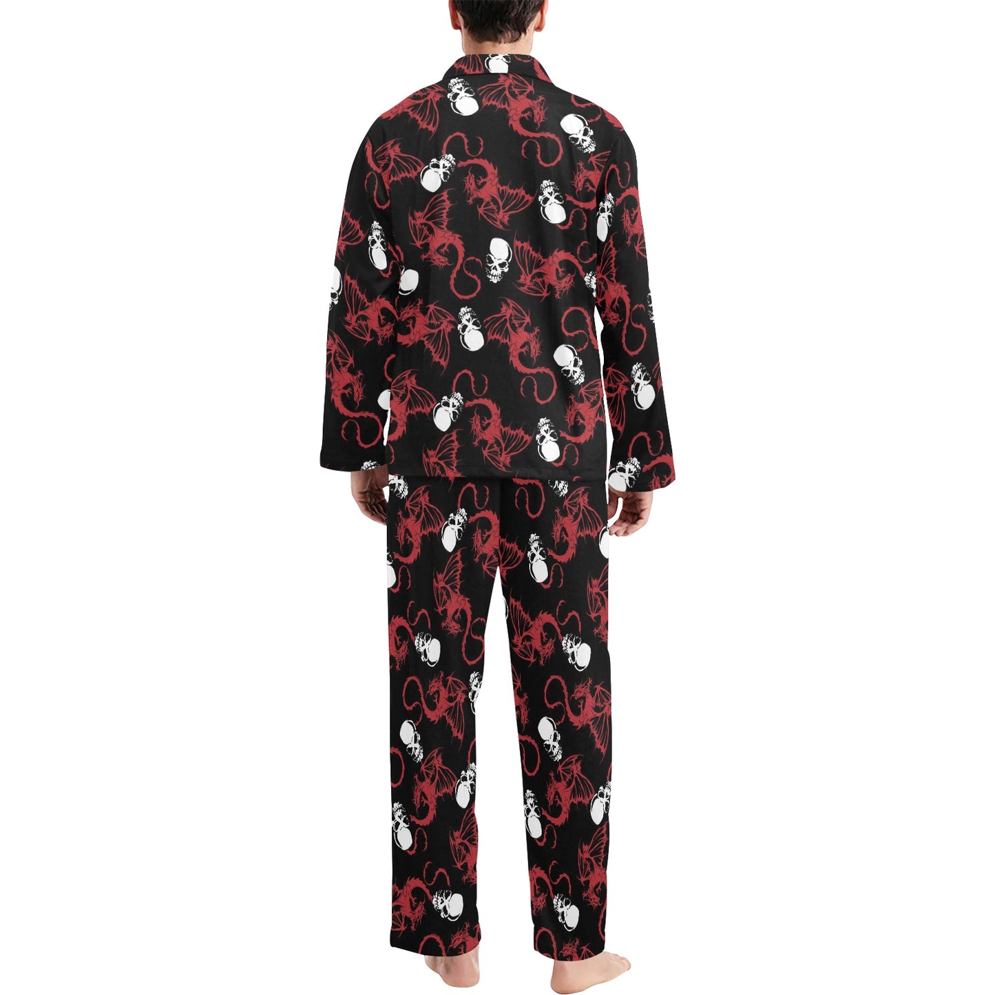 Skull With Red Dragon Print Design LKS304 Men's Long Pajama Set