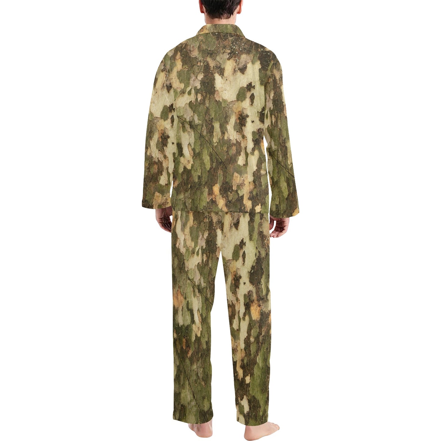 Camo Realistic Tree Texture Print Men's Long Pajama Set