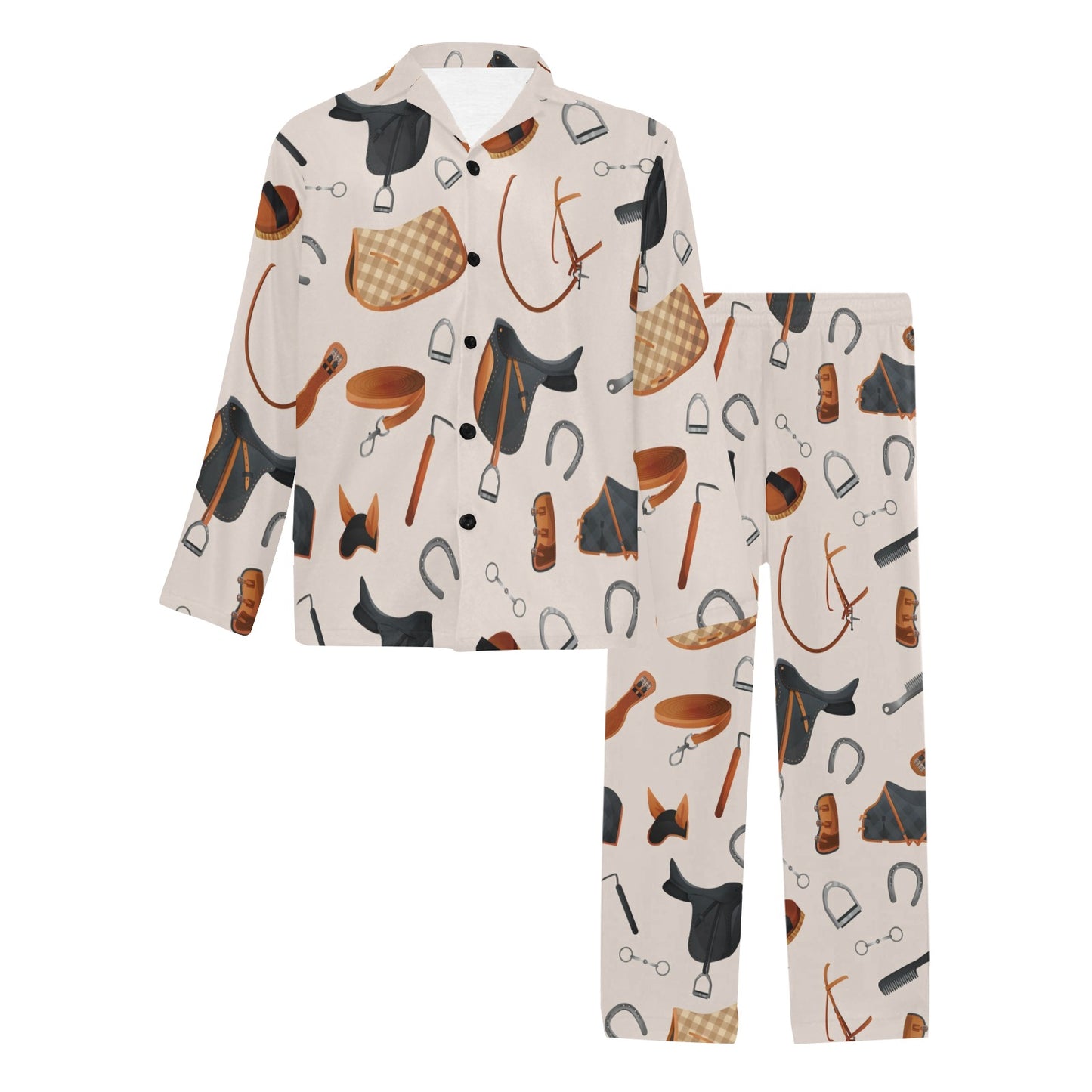 Equestrian Equipment Print Pattern Men's Long Pajama Set