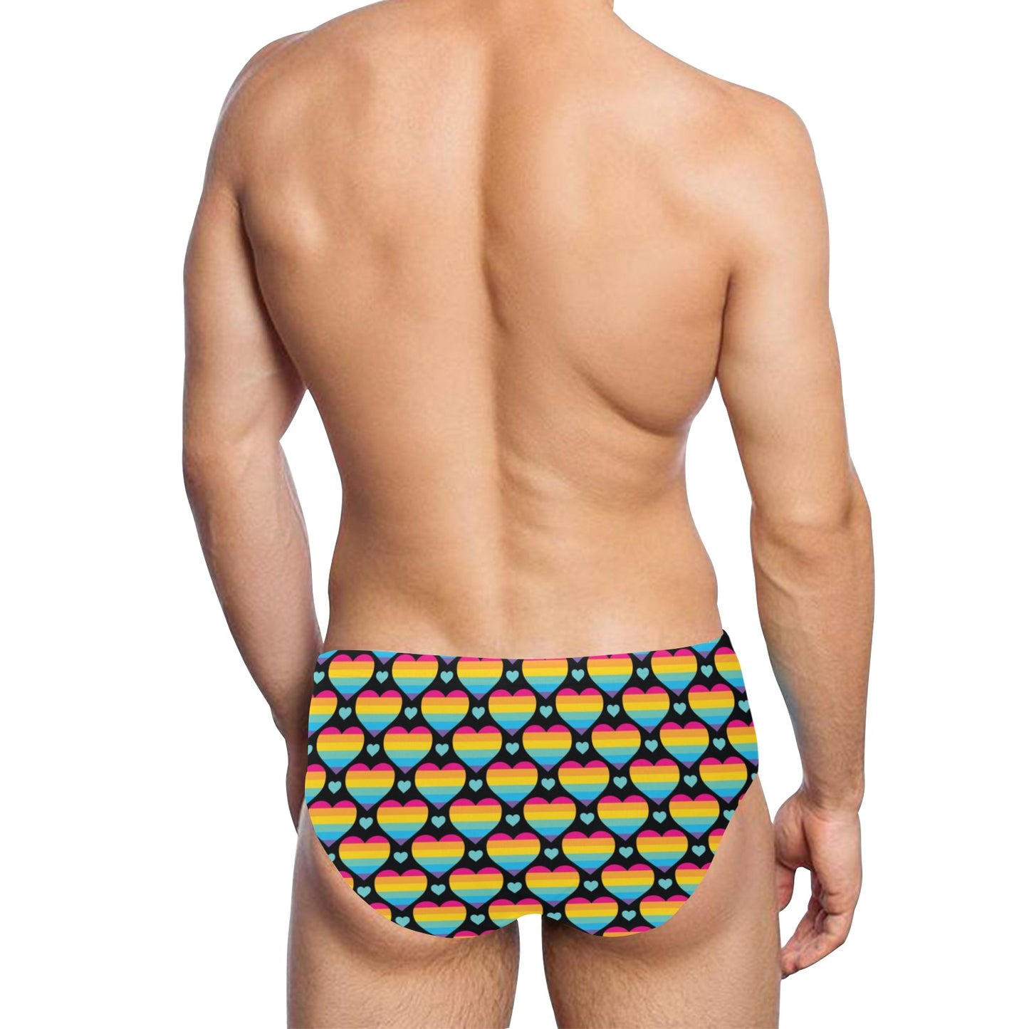 Rainbow Heart Print Pattern Men's Swimming Briefs