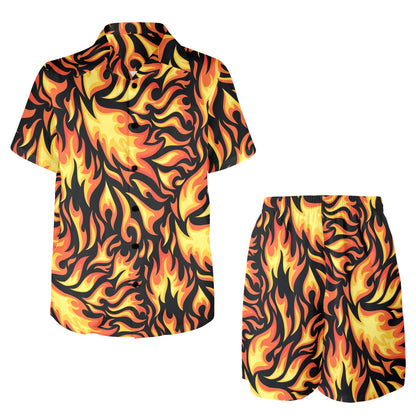 Flame Fire Design Pattern Men's Beach Shirt and Shorts Set