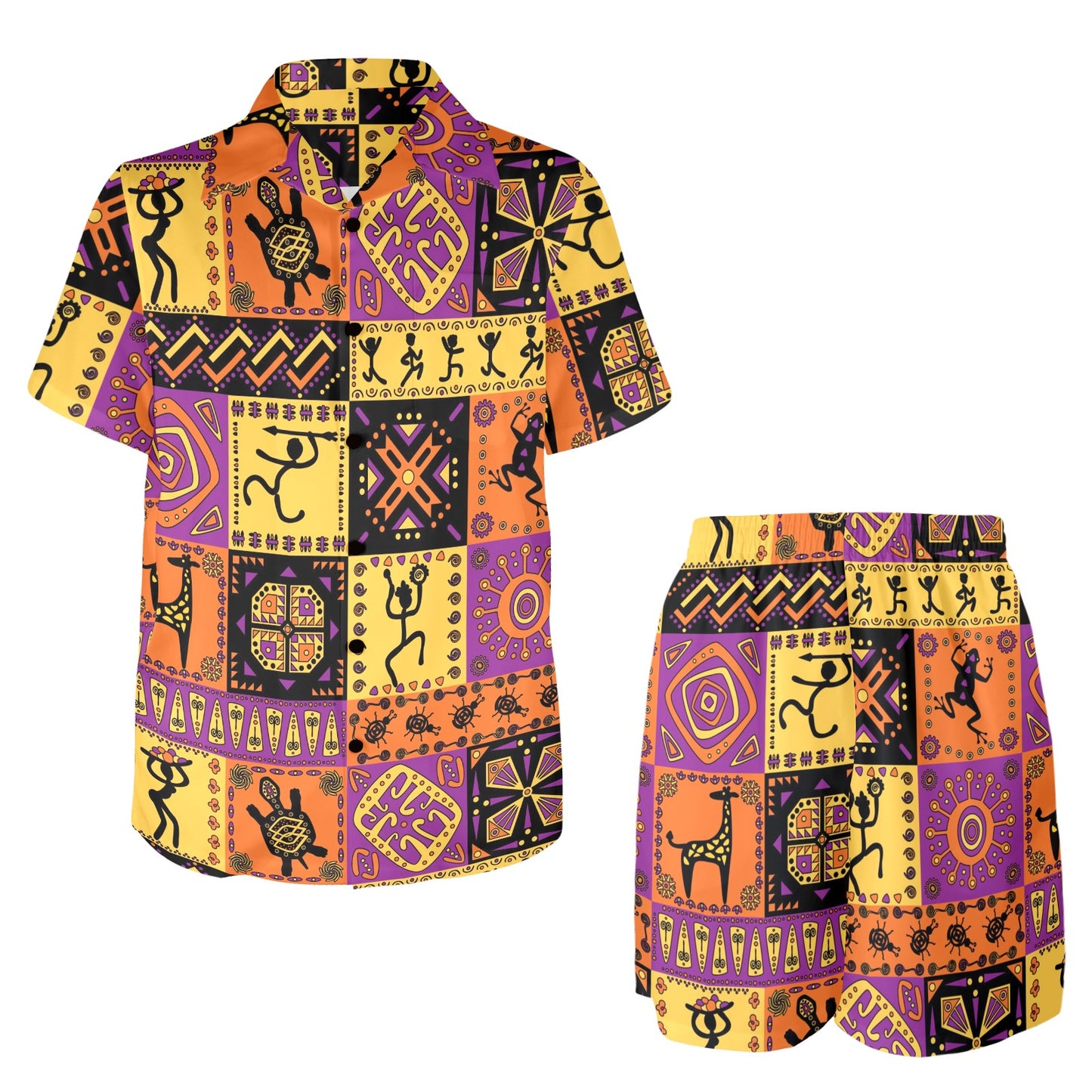 African Pattern Print Design 02 Men's Beach Shirt and Shorts Set