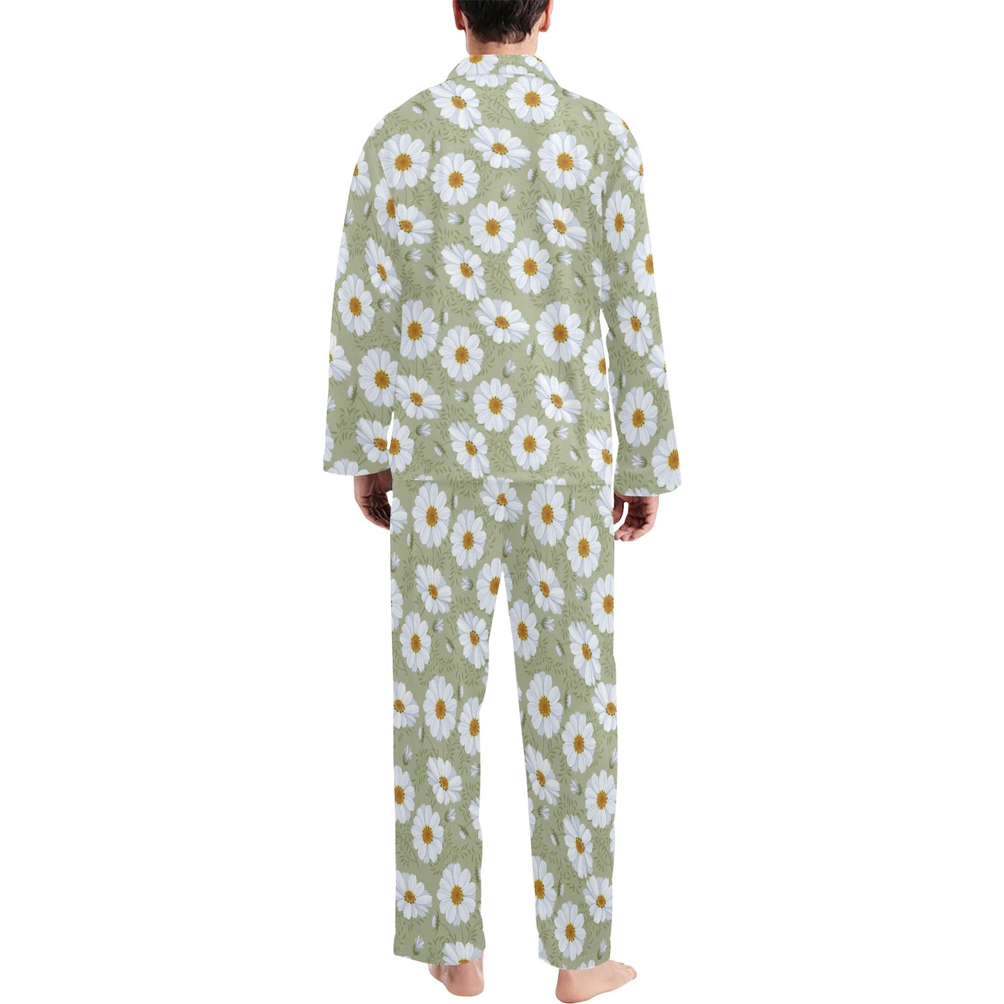Daisy Yellow Print Pattern Men's Long Pajama Set