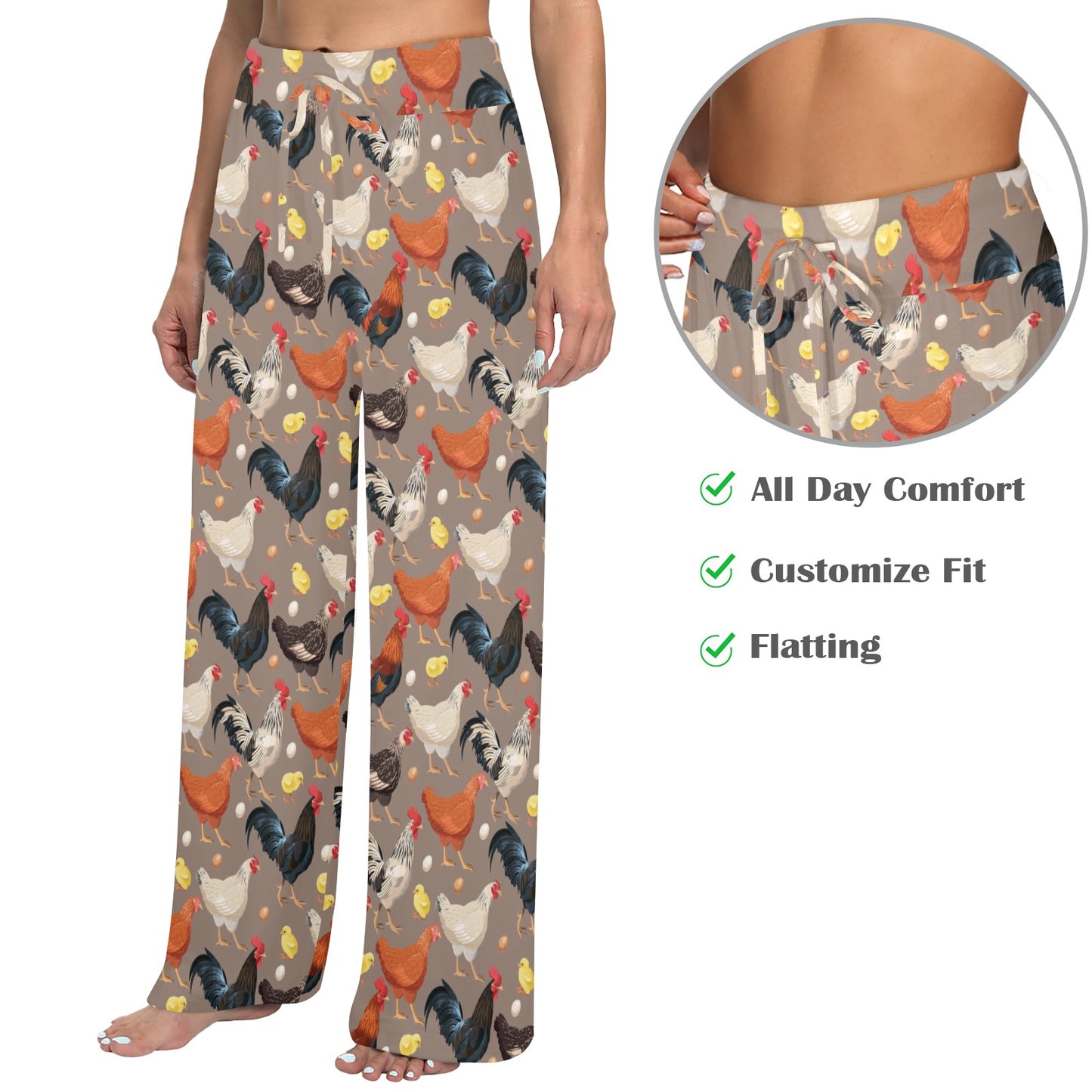 Chicken Evolution Pattern Women's Wide Leg Lounge Pants
