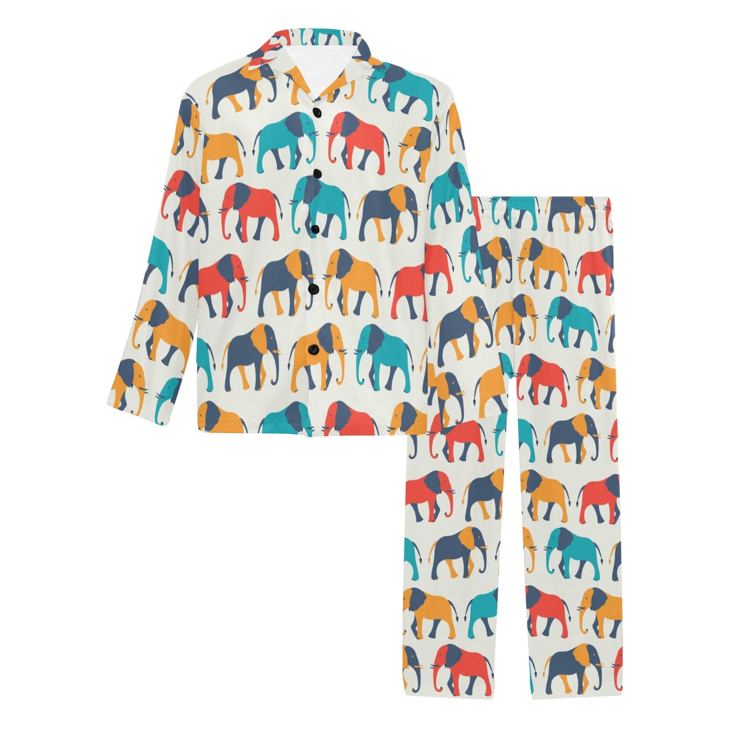 Elephant Colorful Print Pattern Men's Long Pajama Set