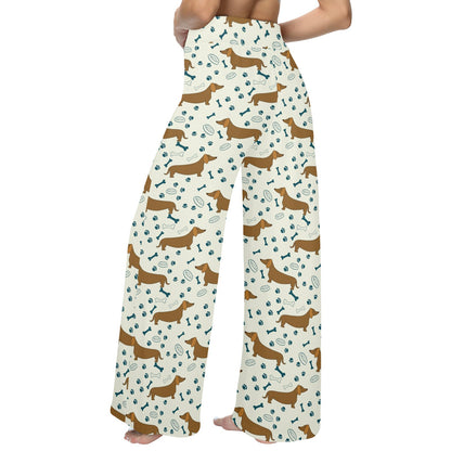 Dachshund Pattern Print Design 01 Women's Wide Leg Lounge Pants