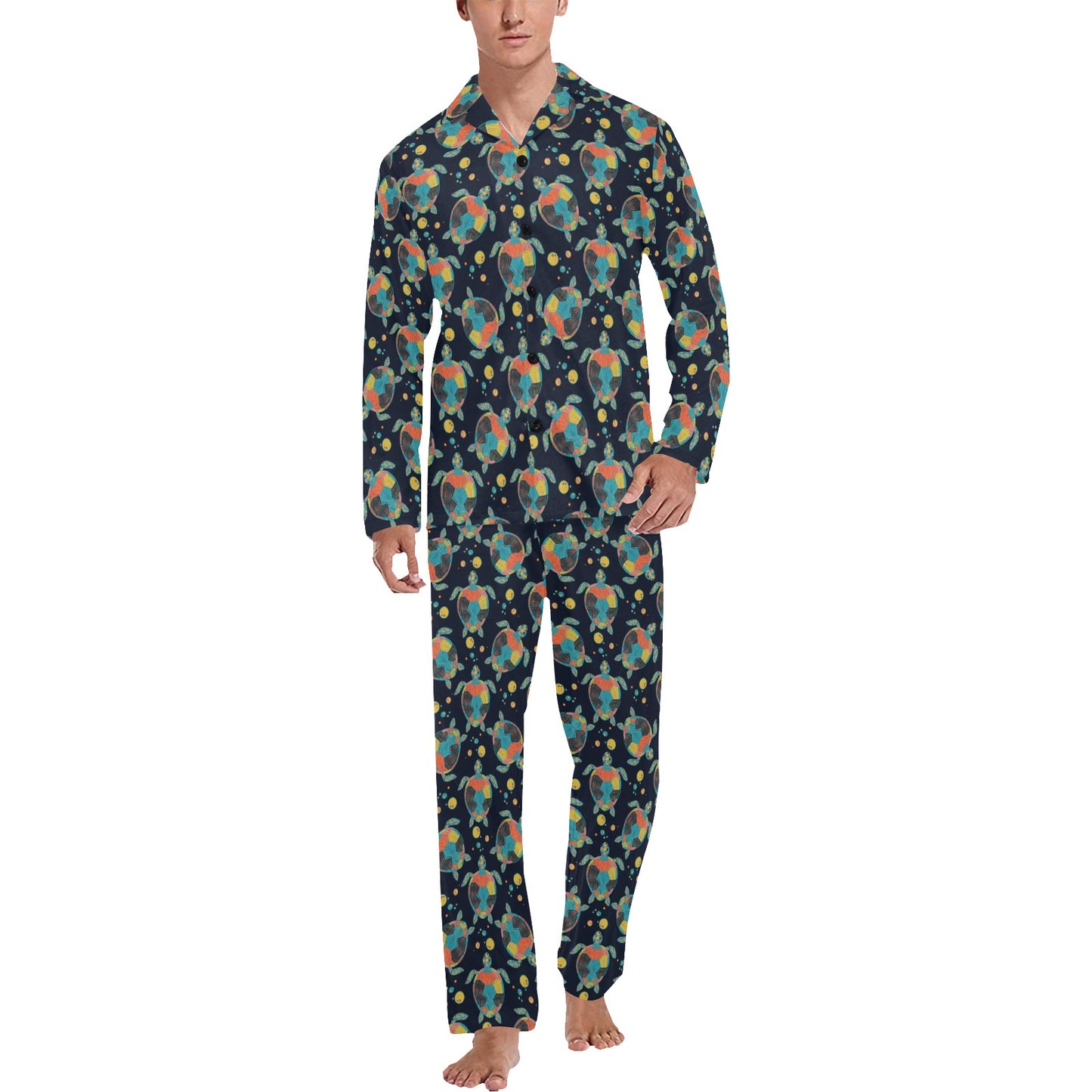 Sea Turtle Colorful with bubble Print Men's Long Pajama Set