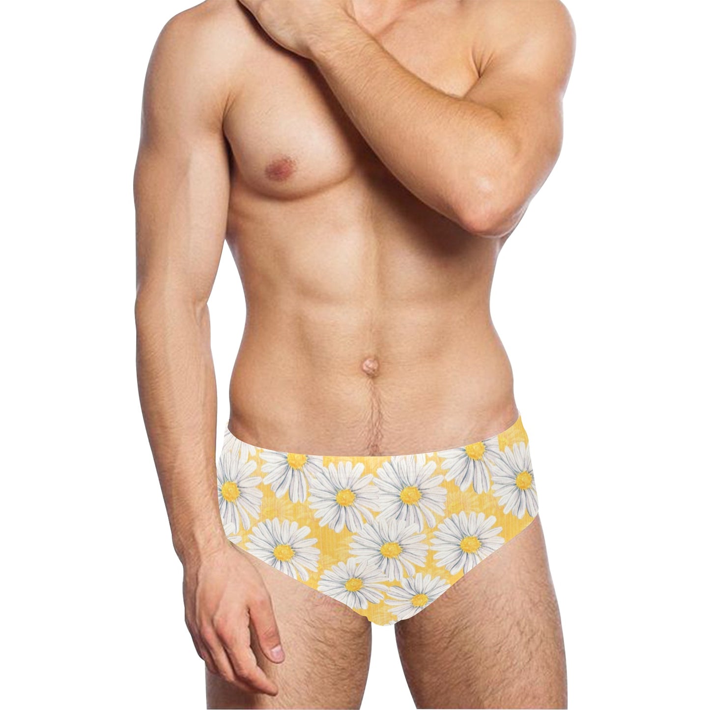 Daisy Yellow Watercolor Print Pattern Men's Swimming Briefs