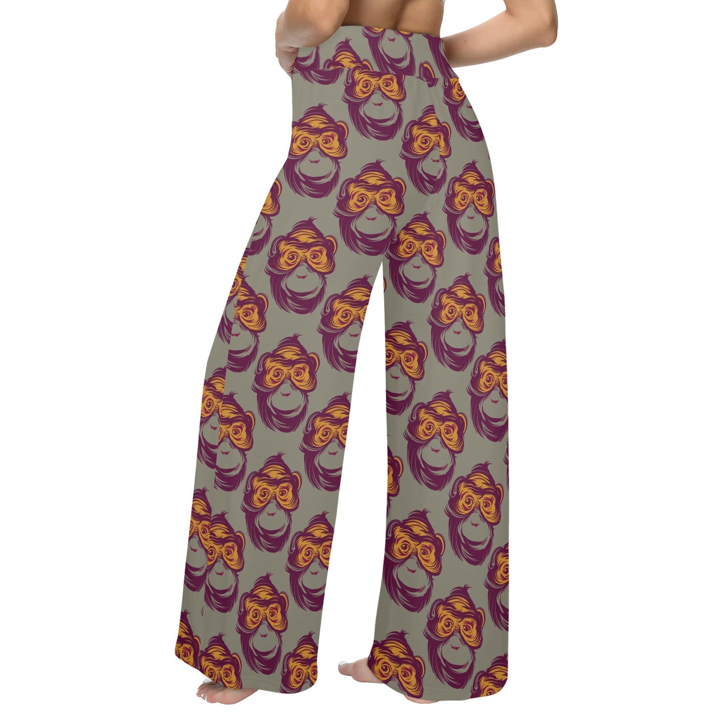 Chimpanzee Pattern Print Design 02 Women's Wide Leg Lounge Pants