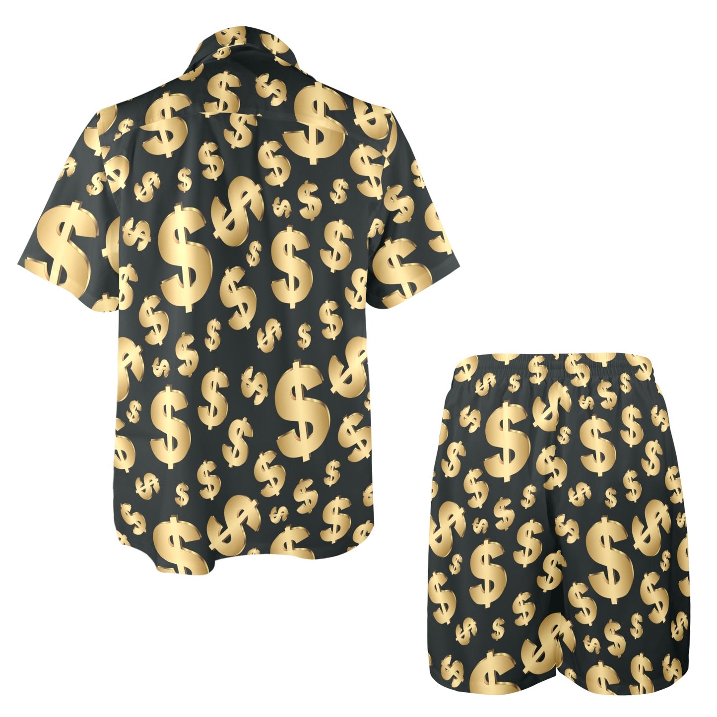 Dollar Pattern Print Design DO04 Men's Beach Shirt and Shorts Set
