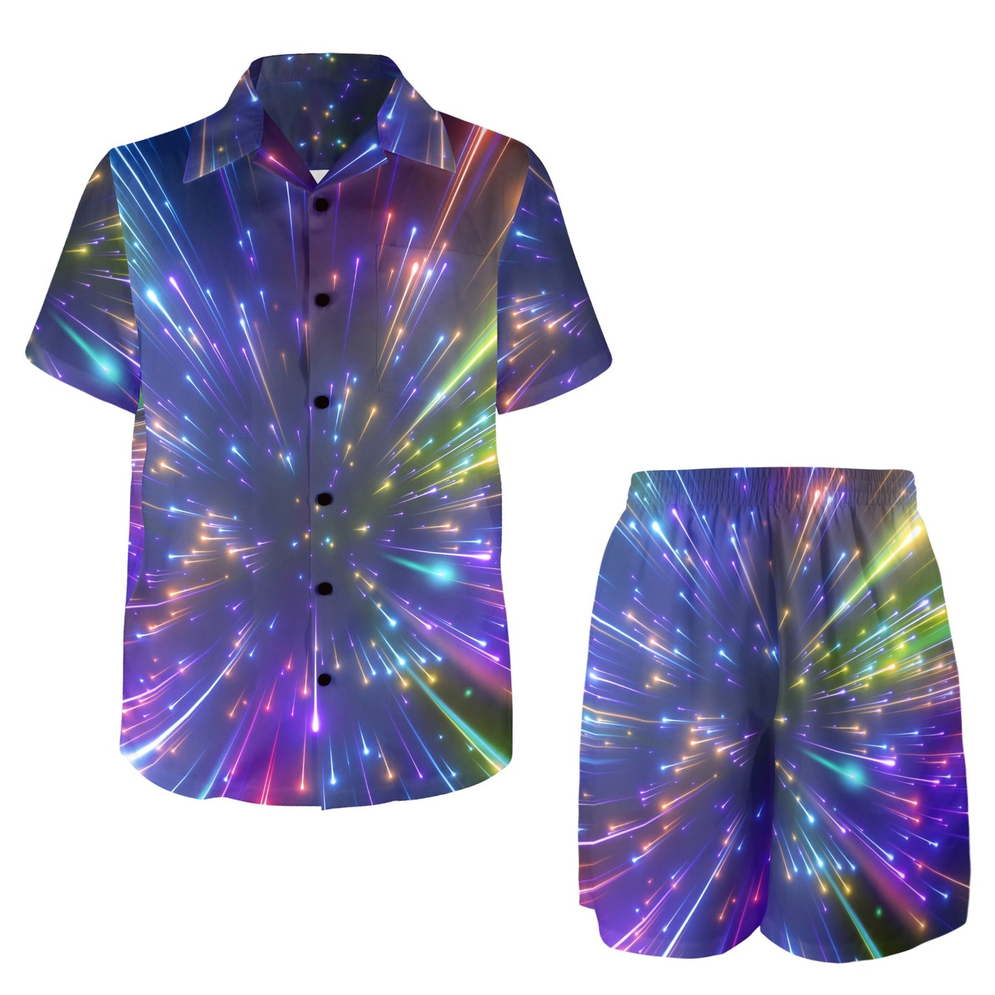 Celestial Rainbow Speed Light Men's Beach Shirt and Shorts Set
