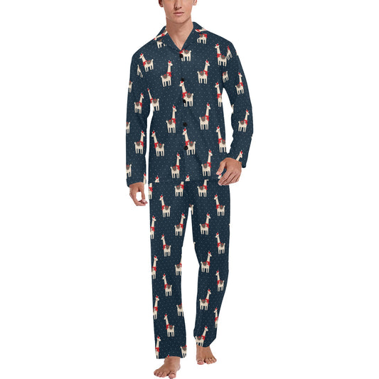 Llama with Polka Dot Themed Print Men's Long Pajama Set