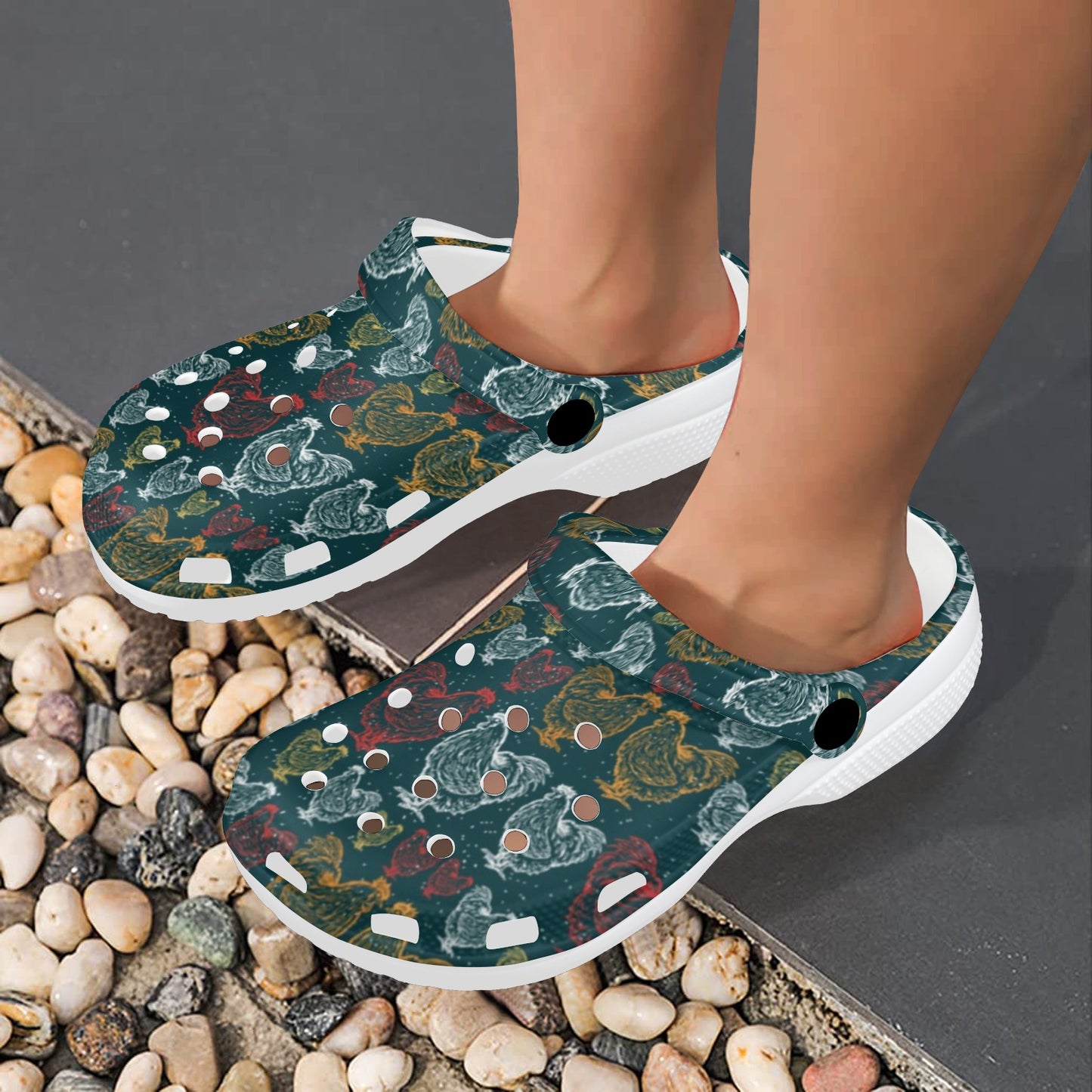 Rooster Hand Draw Design Unisex Clogs Shoes