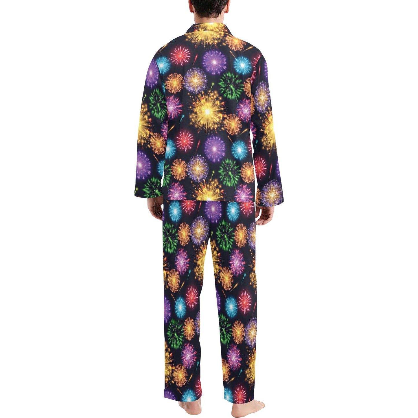Firework Print Design LKS305 Men's Long Pajama Set
