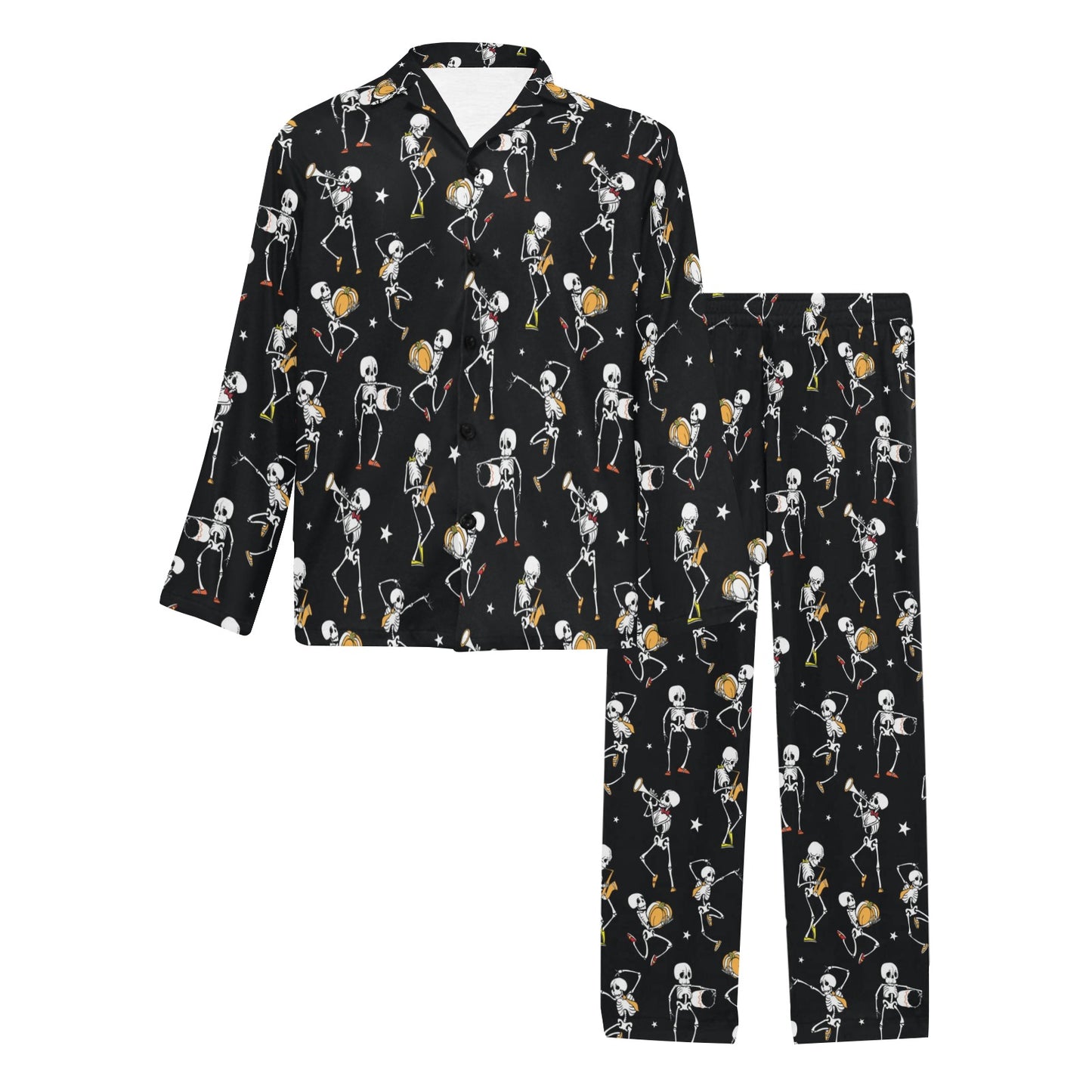 Skeleton Dance Print Men's Long Pajama Set