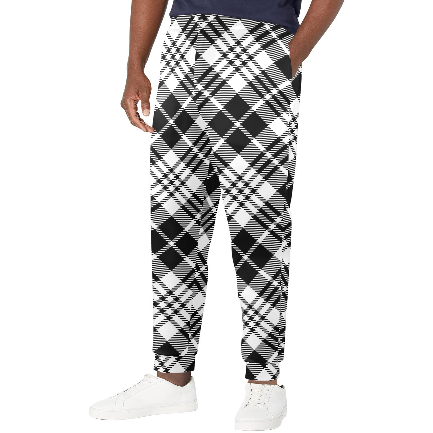 Plaid Black White Pattern Print Design A02 Men's Casual Track Pants