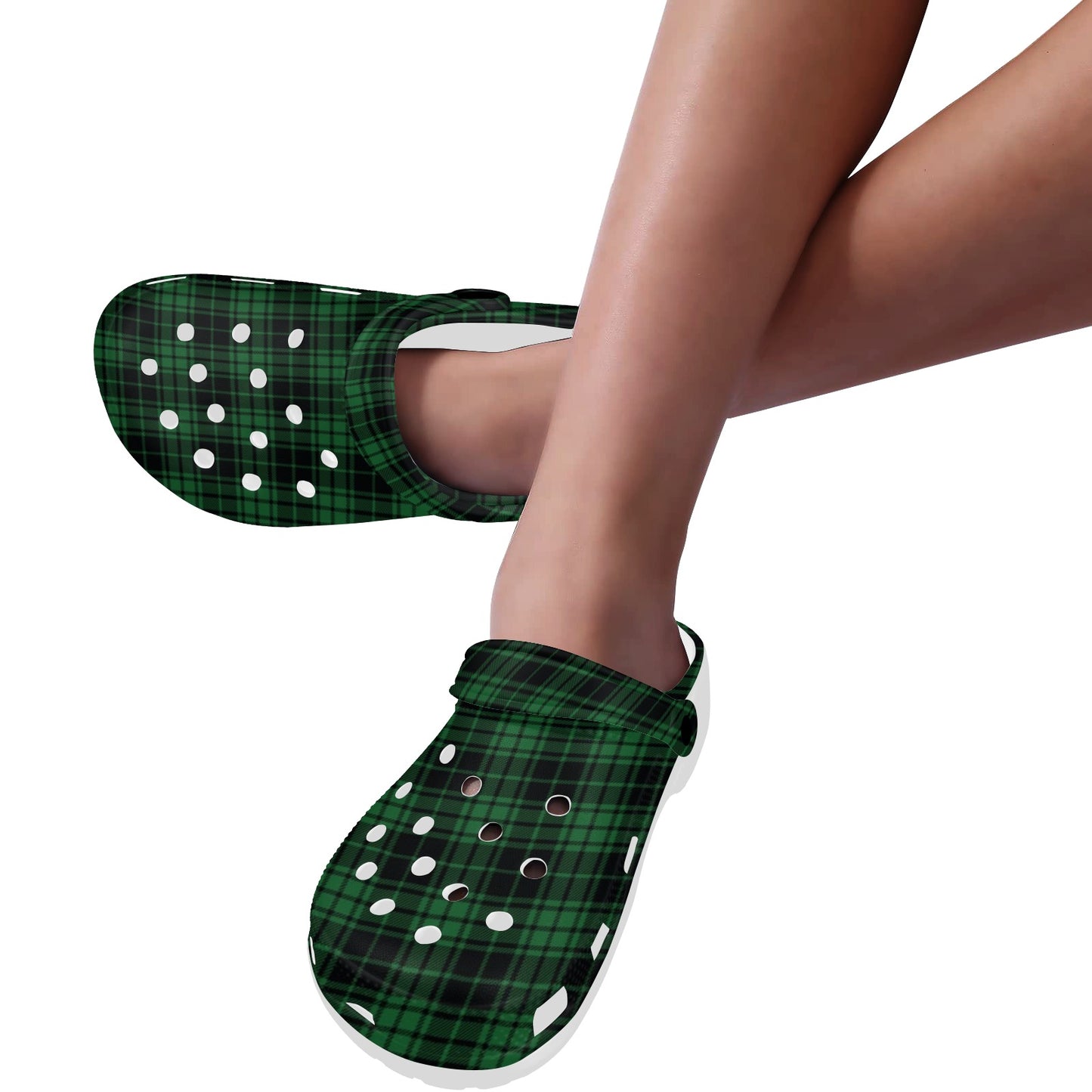 Green Tartan Plaid Pattern Unisex Clogs Shoes