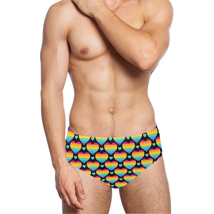Rainbow Heart Print Pattern Men's Swimming Briefs