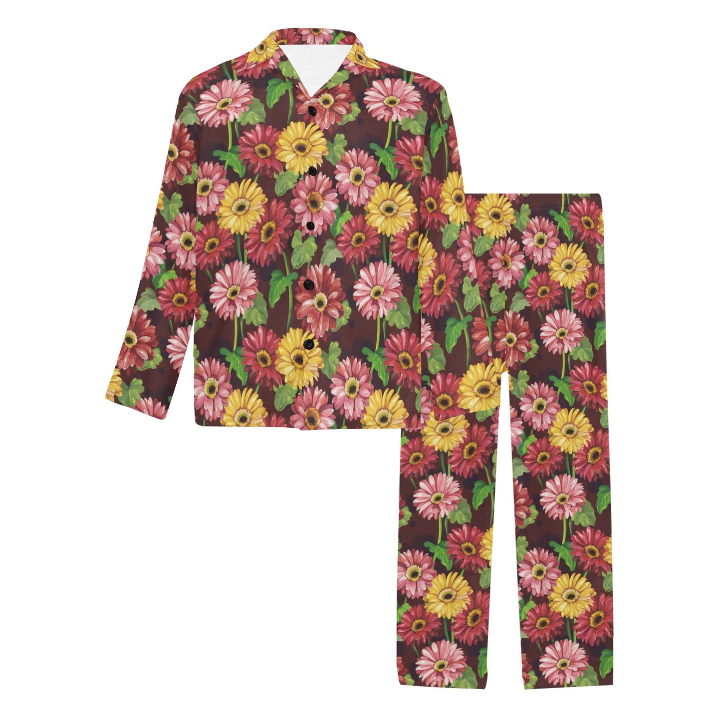 Daisy Gerbera Print Pattern Men's Long Pajama Set