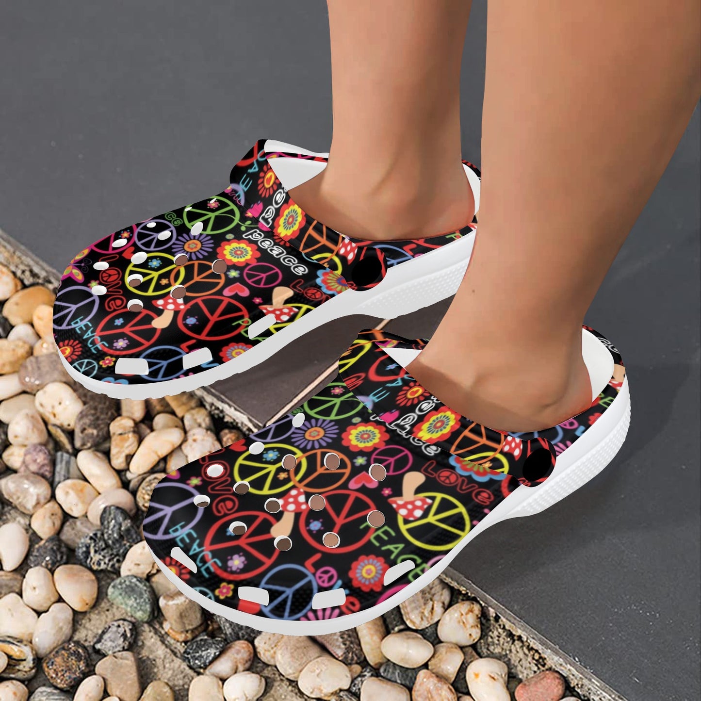 Peace Sign Colorful Design Print Unisex Clogs Shoes