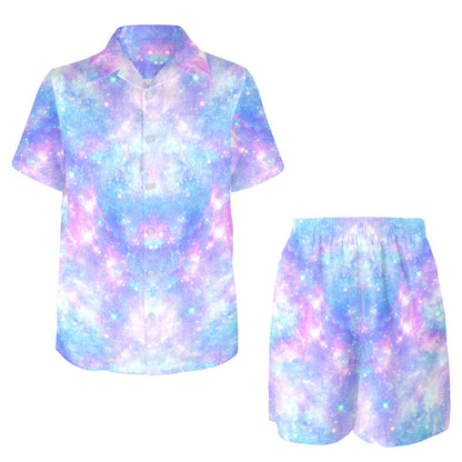 Galaxy Stardust Pastel Color Print Men's Beach Shirt and Shorts Set