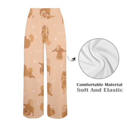 Pomeranians Pattern Print Design A06 Women's Wide Leg Lounge Pants