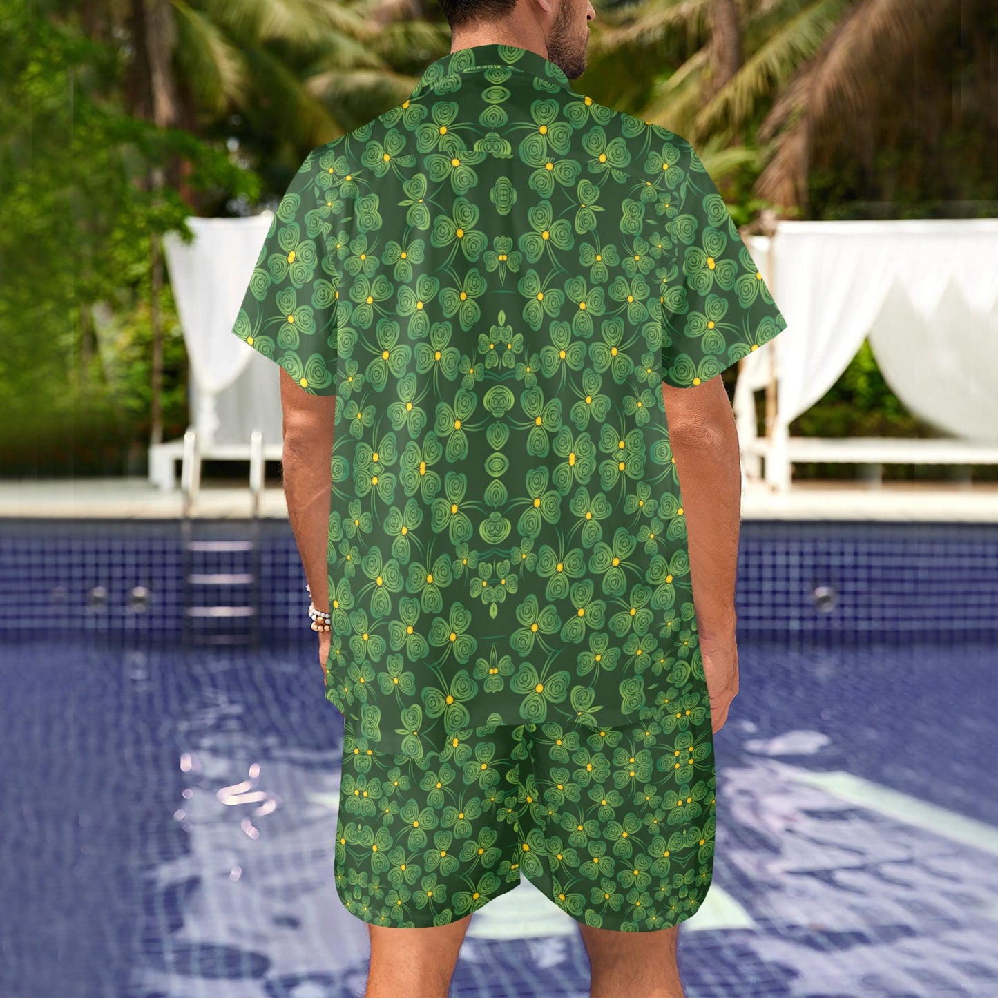 Shamrock Pattern Men's Beach Shirt and Shorts Set