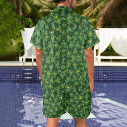 Shamrock Pattern Men's Beach Shirt and Shorts Set