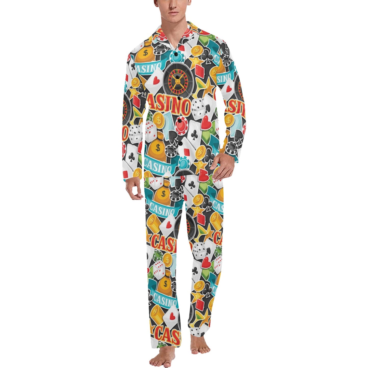 Casino Pattern Print Design 03 Men's Long Pajama Set