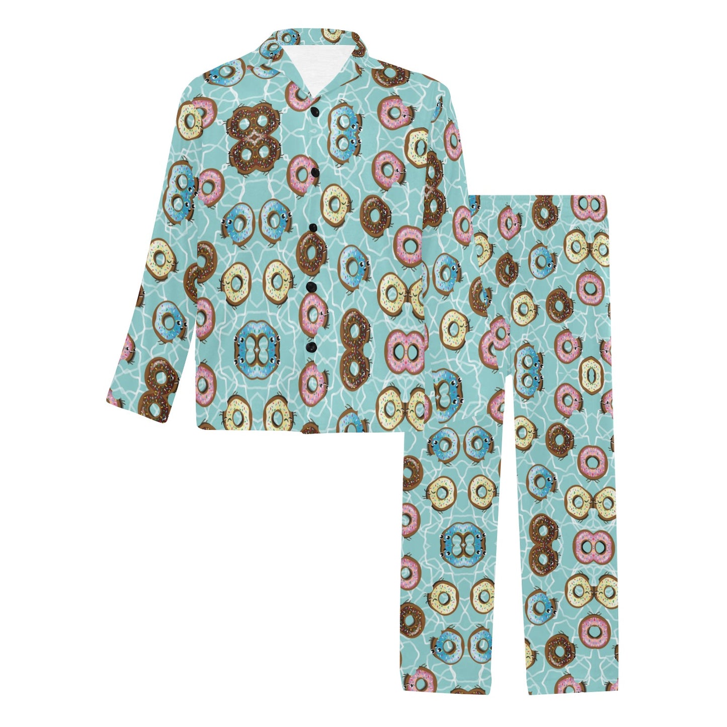 Emoji Donut Print Pattern Men's Long Pajama Set